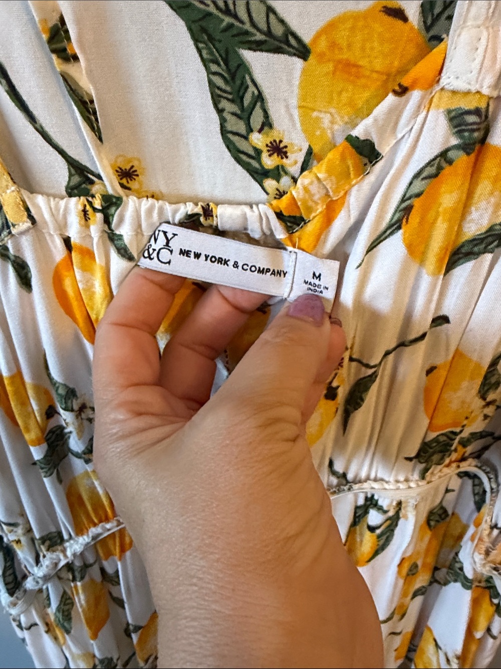 NWT New York & Company White Maxi Dress with Yellow Lemon Print - Picture 2 of 8